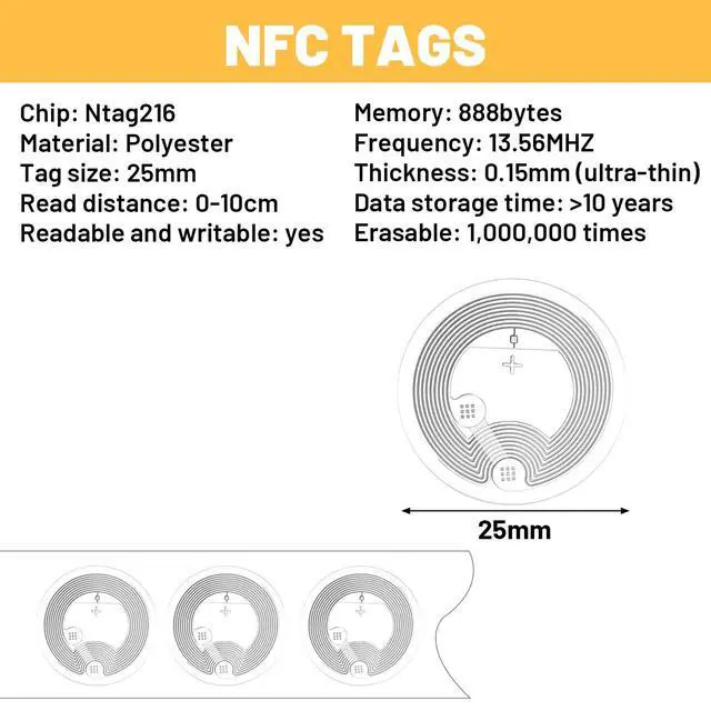 Alt view image 2 of 2 - 50 Pcs NFC Tags Sticker with NTAG216 Chip NFC Stickers Adhesive Labels Transparent RFID Tags Rewritable 888 Bytes Memory Suitable for All NFC-Enabled Devices and Smartphones