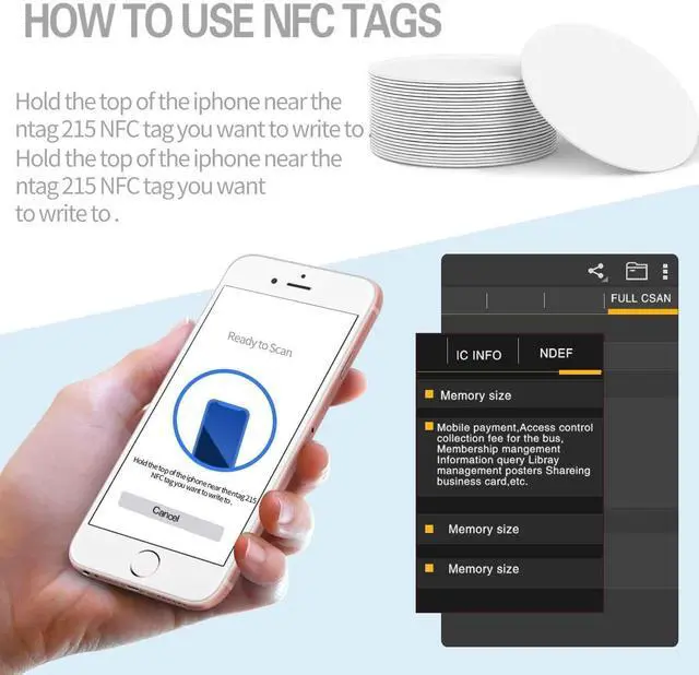 Alt view image 4 of 7 - 50 Pieces NFC Tags Ntag215 Round NFC Cards with Adhesive on The Back NFC Stickers Compatible with TagMo and All NFC Enabled Mobile Phones & Devices