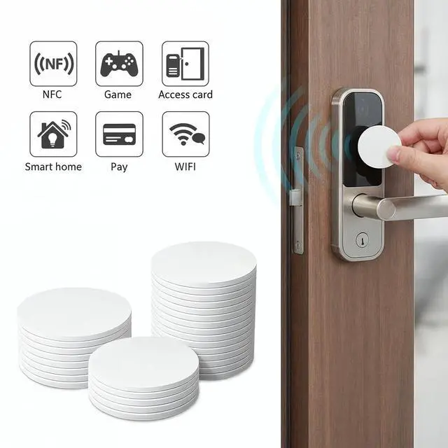 Alt view image 3 of 7 - 50 Pcs Stickers Tags with NTAG215 Chip Cards with Adhesive Back 25mm Coin RFID Tags Rewritable 504 Bytes Memory Suitable for All Enabled Devices and Smartphones (White)