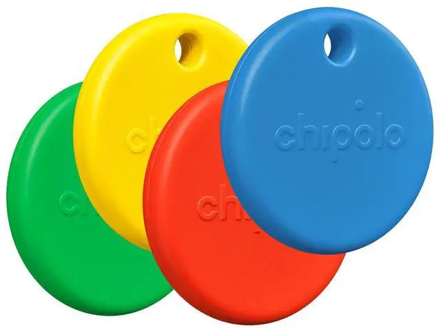 Main image of POP Tracker Tag - Colorful, Compatible, Loud Bluetooth Tracker with Call Your Phone & Out of Range Alert, Works with Apple Find My or Google's Find My Device - 4 Pack (Color Mix)