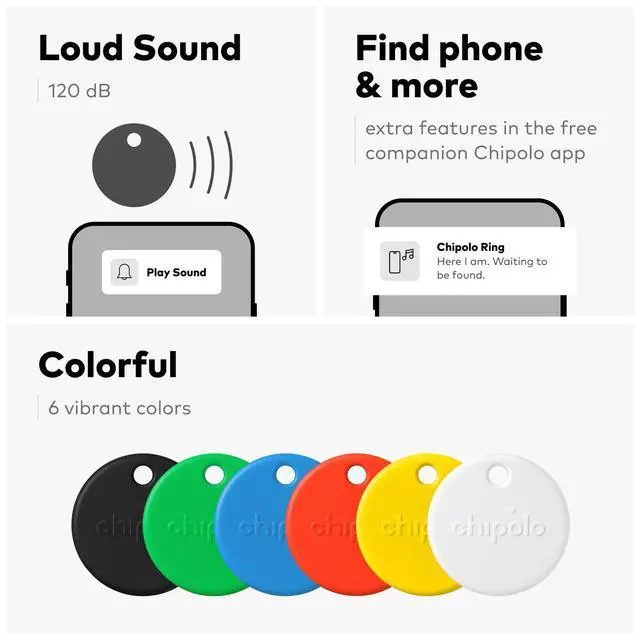 Alt view image 3 of 7 - POP Tracker Tag - Colorful, Compatible, Loud Bluetooth Tracker with Call Your Phone & Out of Range Alert, Works with Apple Find My or Google's Find My Device - 4 Pack (Color Mix)