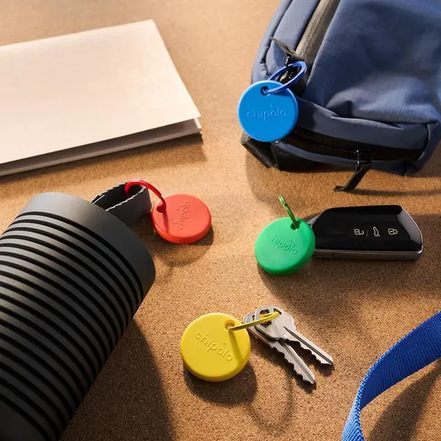 Alt view image 5 of 7 - POP Tracker Tag - Colorful, Compatible, Loud Bluetooth Tracker with Call Your Phone & Out of Range Alert, Works with Apple Find My or Google's Find My Device - 4 Pack (Color Mix)