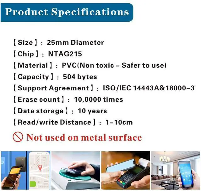 Alt view image 4 of 7 - 50pcs NFC Tags NTAG215 NFC Cards Blank NFC Chips NFC 215 Tag Rewritable NFC Tag, 504 Bytes Memory Compatible with NFC Enabled Phones (25mm)