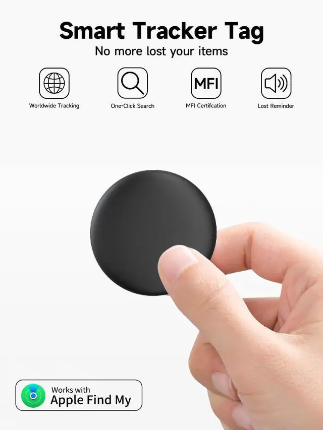 Alt view image 2 of 7 - 2026 New Air Tags-4 packApple MFi CertifiedSmart Bluetooth Tracker 4 Pack (iOS Only),Item Locator Works with Find My,Replaceable Battery Key Finder for Keys,Bags,Luggage,Wallet (Black, A Tag 4Pack)