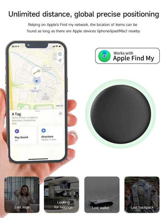 Alt view image 3 of 7 - 2026 New Air Tags-4 packApple MFi CertifiedSmart Bluetooth Tracker 4 Pack (iOS Only),Item Locator Works with Find My,Replaceable Battery Key Finder for Keys,Bags,Luggage,Wallet (Black, A Tag 4Pack)