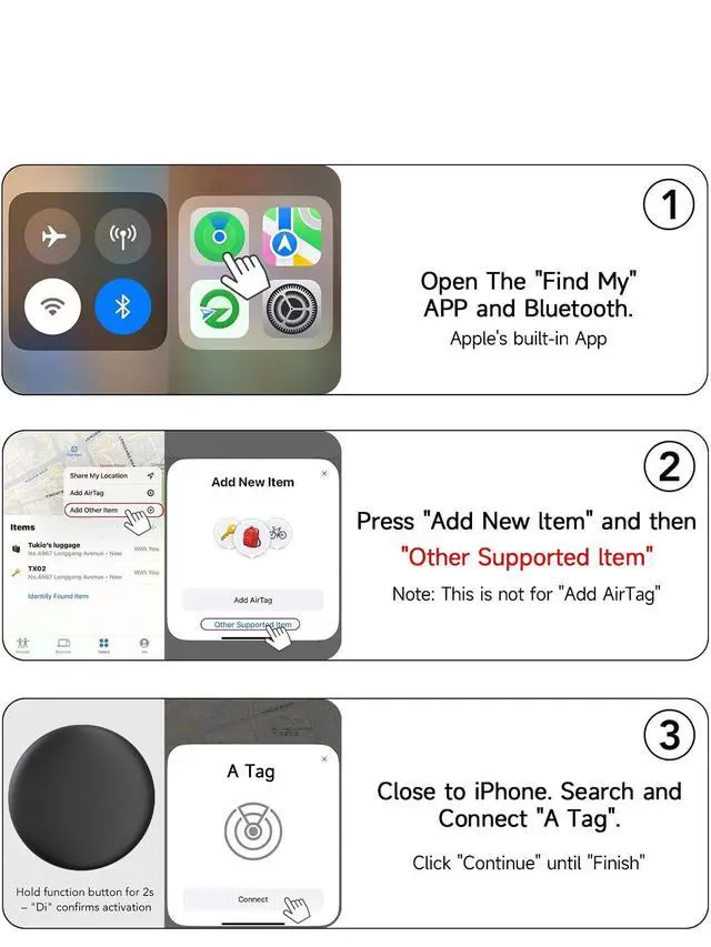 Alt view image 4 of 7 - 2026 New Air Tags-4 packApple MFi CertifiedSmart Bluetooth Tracker 4 Pack (iOS Only),Item Locator Works with Find My,Replaceable Battery Key Finder for Keys,Bags,Luggage,Wallet (Black, A Tag 4Pack)