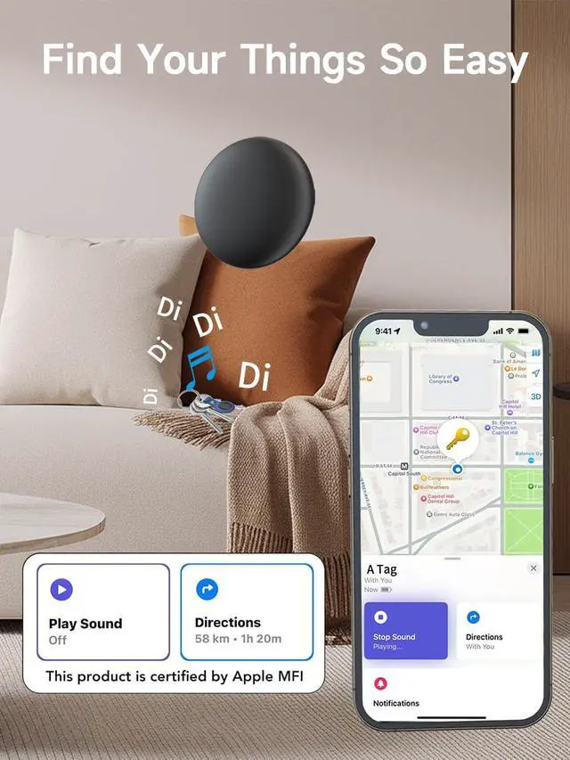 Alt view image 5 of 7 - 2026 New Air Tags-4 packApple MFi CertifiedSmart Bluetooth Tracker 4 Pack (iOS Only),Item Locator Works with Find My,Replaceable Battery Key Finder for Keys,Bags,Luggage,Wallet (Black, A Tag 4Pack)
