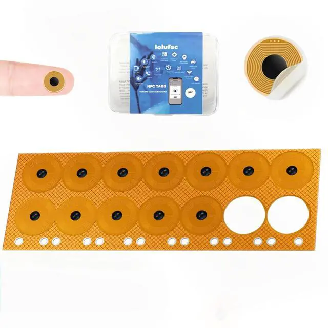 Main image of 14 Pcs NTAG215 FPC Flexible NFC Tags, 10mm Round Heat Resistant Waterproof Programmable Stickers, Adhesive Mini RFID Labels for Nail Decor, Smartphones, Wearables & Home Automation