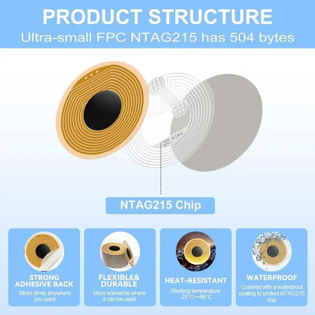 Alt view image 3 of 7 - 14 Pcs NTAG215 FPC Flexible NFC Tags, 10mm Round Heat Resistant Waterproof Programmable Stickers, Adhesive Mini RFID Labels for Nail Decor, Smartphones, Wearables & Home Automation