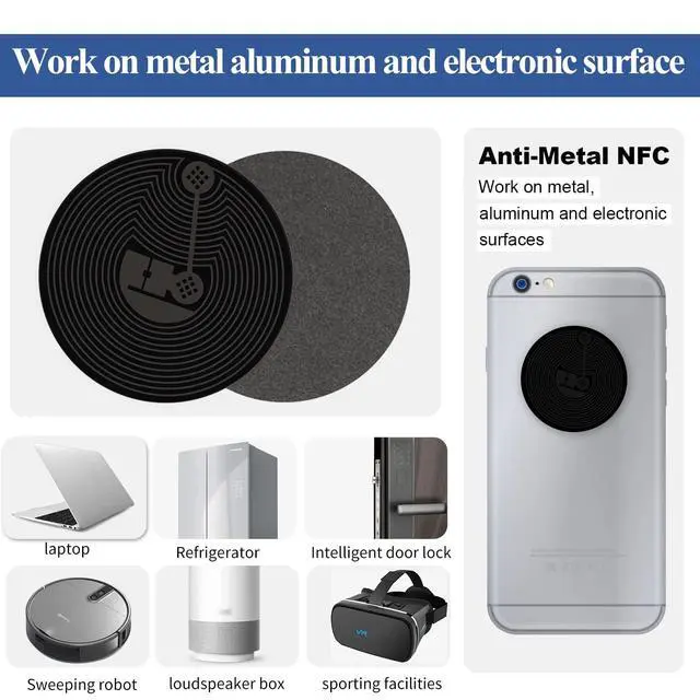 Alt view image 4 of 7 - 20Pcs Anti-Metal NFC Tags NTAG215 Stickers Work On Metal 25mm(1 inch) NFC Tag 504 Bytes MemoryWork Perfectly All NFC-Enabled Cell Phones & Devices