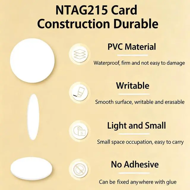 Alt view image 3 of 7 - 50 PCS NFC Tags Ntag215 Cards Rewritable NFC Coin Card chip (No Adhesive)