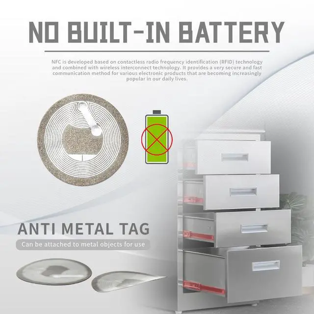 Alt view image 4 of 6 - 100pcs Anti-Metal NFC Sticker Tags Ntag213 on-Metal NFC Tags Adhesive Labels with Rewritable 144 Bytes Memory, Work with All NFC-Enabled Cell Phones &Devices (100)