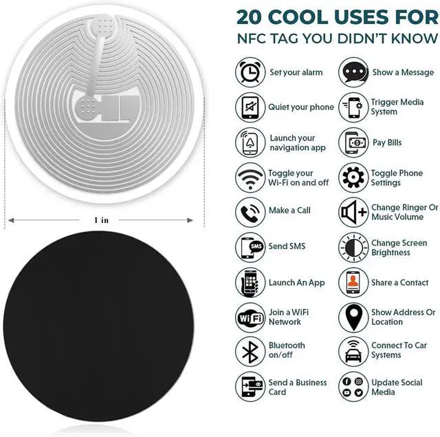 Alt view image 6 of 7 - 30pc Black NFC Sticker Round (25mm/1in) NFC Tags Programming Compatible Android Devices