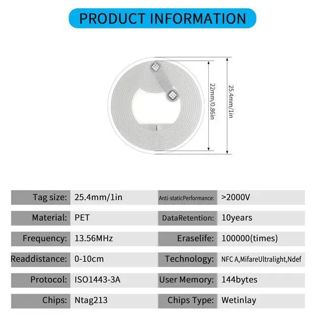 Alt view image 2 of 7 - 60pcs Ntag213 NFC Tags, 25mm Round NFC Sticker Tags Adhesive, 144 Bytes Memory, Use for Smart Home Automation, Social Sharing, Product Launch, Inventory Tracking (White, 60pcs)