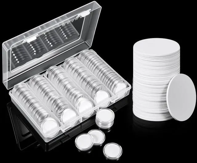 Main image of 100 Pcs NFC 215 Round Cards with 100 Coin Card Protector Case Programmable 25mm Blank NFC215 Coin Tags Compatible with Most NFC Phones and Devices, with Large Storage Box(White)