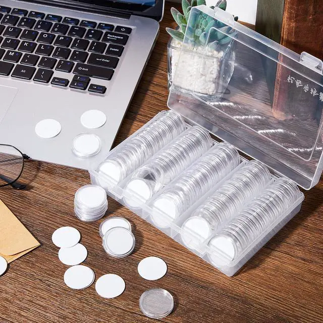 Alt view image 6 of 7 - 100 Pcs NFC 215 Round Cards with 100 Coin Card Protector Case Programmable 25mm Blank NFC215 Coin Tags Compatible with Most NFC Phones and Devices, with Large Storage Box(White)