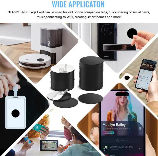 Alt view image 6 of 7 - 30 Pieces NFC Tags Black NTAG215 NFC 215 Tags NFC Coins Cards Black NFC Stickers Round 13.56MHz NFC Chip with Adhesive Back, Compatible with TagMo and NFC Enabled Phones