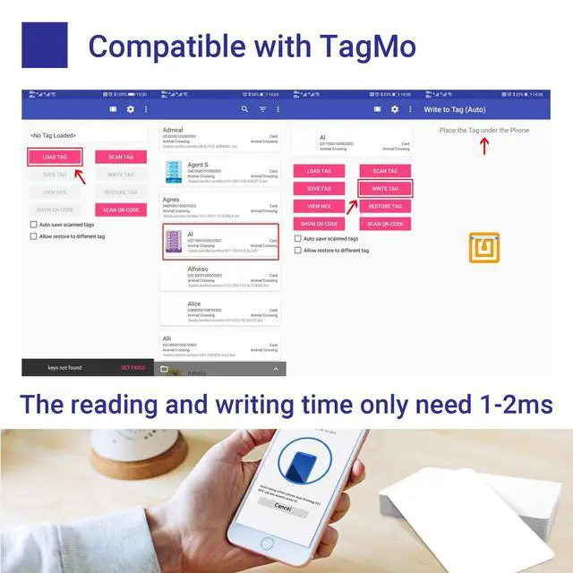 Alt view image 4 of 6 - 50 PCS NFC Cards, NTAG215 Blank Waterproof 85.5 x 54mm NFT Chips, Programmable & Rewritable, Compatible with Amiibo, TagMo, iOS & Android Devices (White)