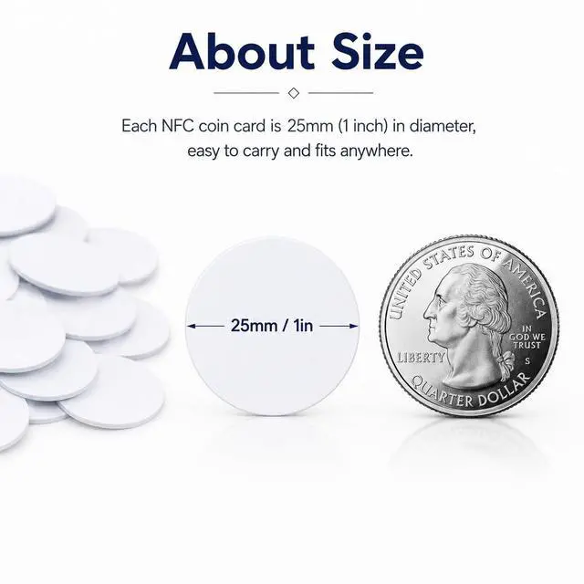 Alt view image 3 of 7 - 50PCS Coin Cards NFC Tags, Blank NTAG215 NFC Cards Rewitable NFC Chip 25mm/1inch Round 215 Cards Compatible with TagMo and Amiibo and NFC Enabled Mobile Phones and Devices