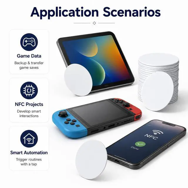 Alt view image 4 of 7 - 50PCS Coin Cards NFC Tags, Blank NTAG215 NFC Cards Rewitable NFC Chip 25mm/1inch Round 215 Cards Compatible with TagMo and Amiibo and NFC Enabled Mobile Phones and Devices