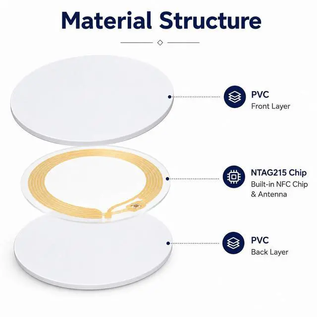 Alt view image 5 of 7 - 50PCS Coin Cards NFC Tags, Blank NTAG215 NFC Cards Rewitable NFC Chip 25mm/1inch Round 215 Cards Compatible with TagMo and Amiibo and NFC Enabled Mobile Phones and Devices