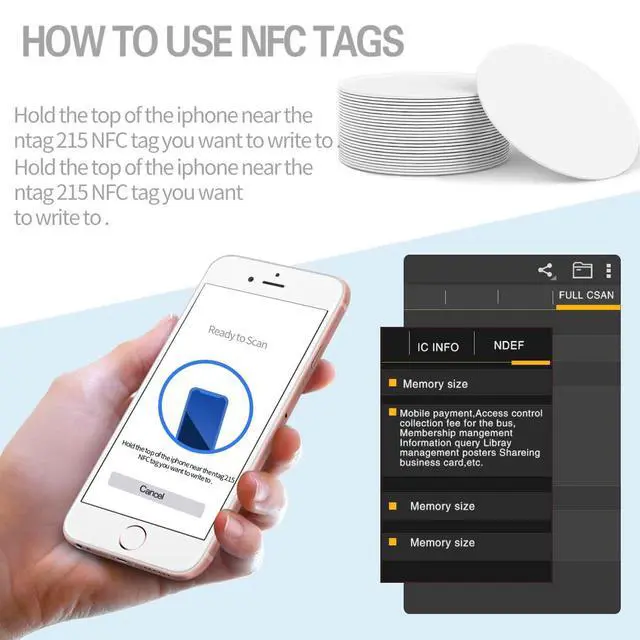 Alt view image 4 of 7 - 50pcs NFC Cards NFC Tags Ntag215 chip NFC215 tag rewritable NFC Coin Cards Compatible with Tagmo and NFC Enabled Mobile Phones and Devices, Round (25 mm/ 1 Inch)