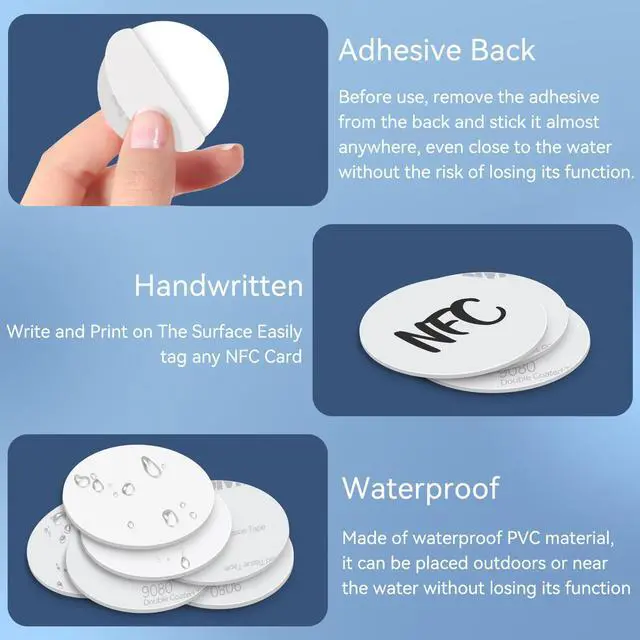 Alt view image 2 of 7 - 50 Pieces NFC Tags NTAG215 NFC 215 Tags Blank NFC Coins White NFC Stickers Cards with Adhesive Back, Compatible with TagMo and NFC Enabled Devices