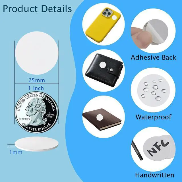 Alt view image 2 of 7 - 50pcs NFC 215 Tags Stickers, Blank Rewritable NTAG215, Game Character Cards with Adhesive Back, 504 Bytes Memory Compatible with TagMo & NFC Enabled Smart Phones Devices, (25 mm/ 1 Inch)