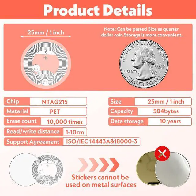 Alt view image 2 of 7 - 50 Pcs NFC Tags Sticker with Original NTAG215 Chip NFC Stickers Adhesive Labels Transparent RFID Tags Rewritable 504 Bytes Memory Suitable for All NFC-Enabled Devices and Smartphones