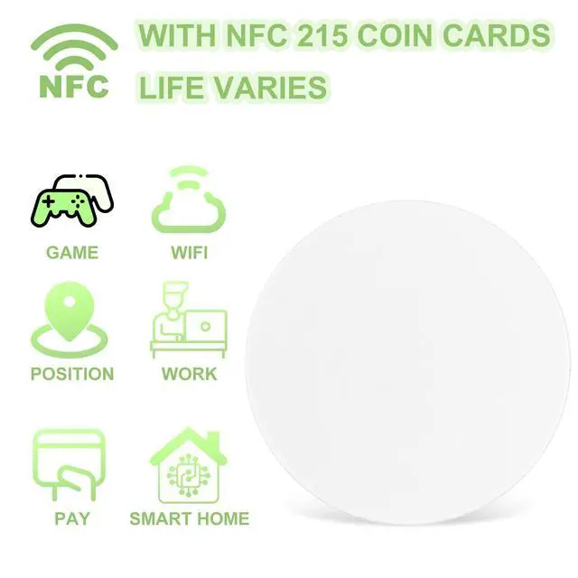 Alt view image 3 of 7 - NFC Tag Stickers White NTAG215 Tag Rewritable Round Coin NFC Cards with Adhesive Back Compatible with Mobile Phones(50Pcs)