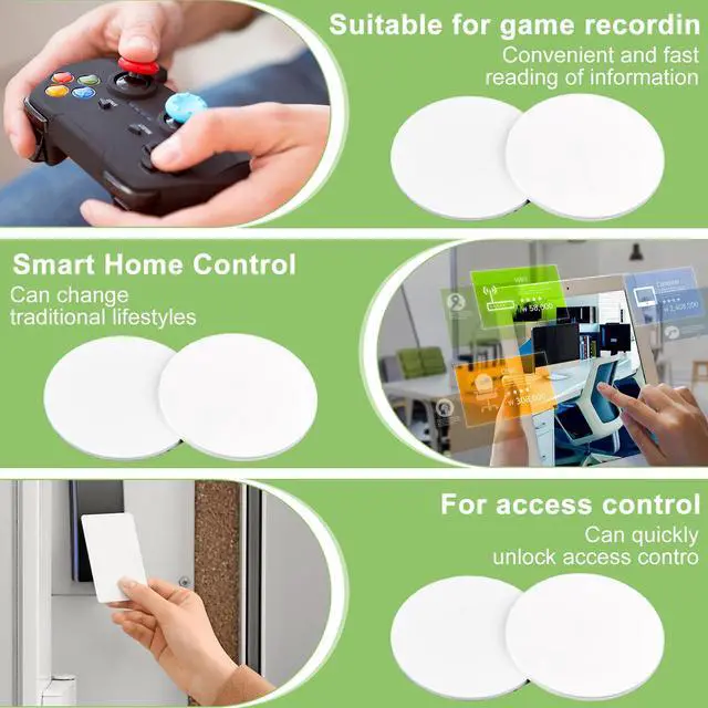 Alt view image 4 of 7 - NFC Tag Stickers White NTAG215 Tag Rewritable Round Coin NFC Cards with Adhesive Back Compatible with Mobile Phones(50Pcs)