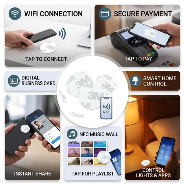 Alt view image 5 of 6 - 50 Pcs NFC Tags Sticker with Original NTAG215 Chip, 504 Bytes Memory Rewritable Programmable RFID NFC Stickers Adhesive Labels, Compatible with TagMo Amiibo and All NFC Enabled Smartphones