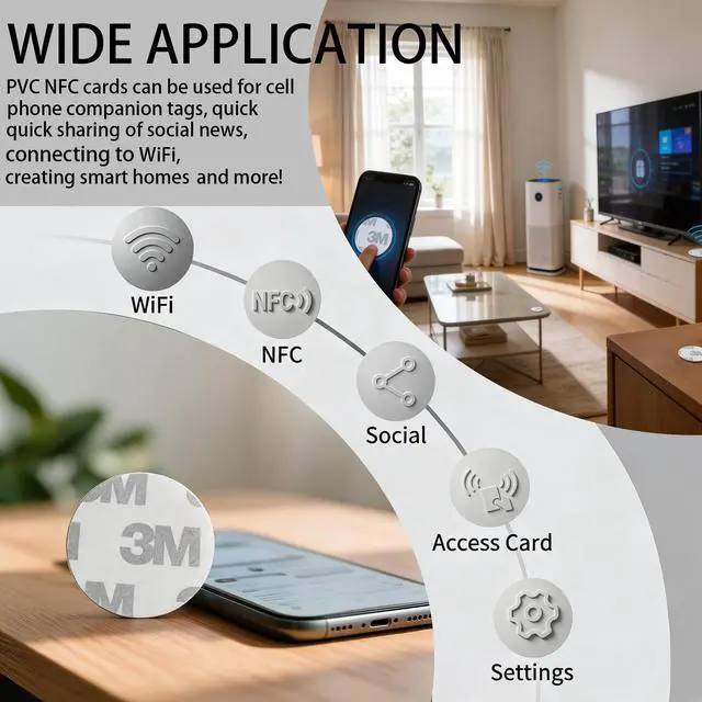 Alt view image 4 of 6 - 50 Pcs NFC Tags Sticker with Original NTAG215 Chip, 504 Bytes Memory Rewritable Programmable RFID NFC Stickers Adhesive Labels, Compatible with TagMo Amiibo and All NFC Enabled Smartphones