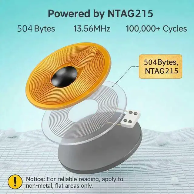 Alt view image 2 of 7 - NFC Tags Sticker with NTAG215 Chip 10mm Waterproof Flexible Rewritable RFID Stickers 504 Bytes Memory Suitable for All NFC-Enabled Devices (10pcs, 10MM)