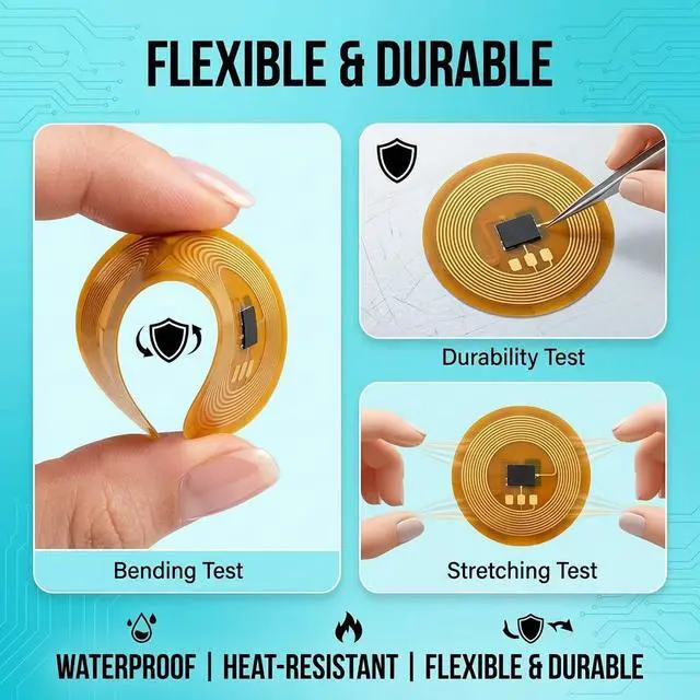 Alt view image 5 of 7 - NFC Tags Sticker with NTAG215 Chip 10mm Waterproof Flexible Rewritable RFID Stickers 504 Bytes Memory Suitable for All NFC-Enabled Devices (10pcs, 10MM)