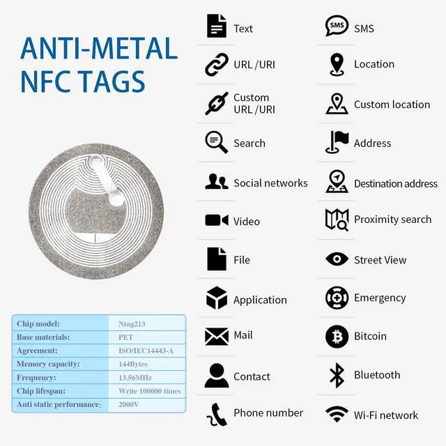 Alt view image 5 of 7 - 50PCS Ntag213 NFC Tag Anti Metal NFC Tags Sticker Work on Metal NFC Stickers Adhesive Labels RFID Tags Rewritable 144 Bytes Memory Compatible with All NFC-Enabled Smartphones and Devices