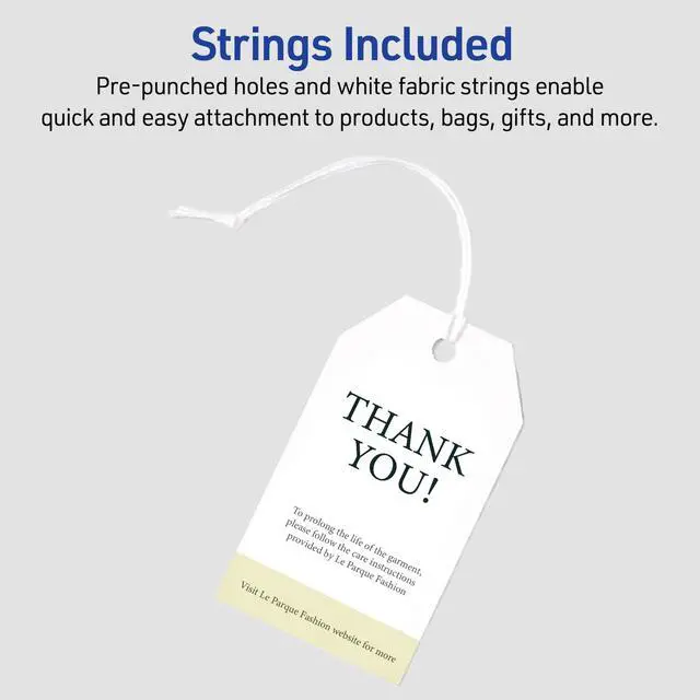 Alt view image 3 of 7 - Blank Printable Tags, Sure Feed Technology, 2" x 3.5", White, 96 Customizable Tags with String, Great for Branding, Gift Tags, Price Tags, and More (22802)
