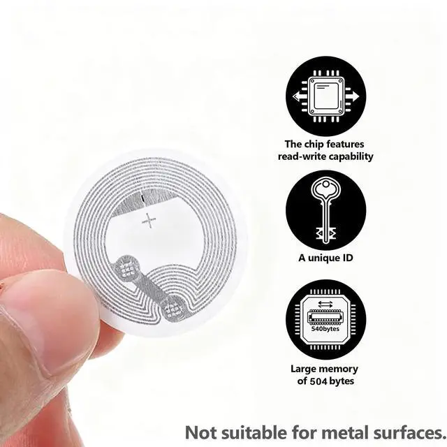 Alt view image 5 of 7 - 50pcs NFC Tags Sticker Programmable NFC Stickers Ntag215 Chip Rewritable RFID Stickers 504 Bytes Memory Adhesive Labels Compatible All NFC-Enabled