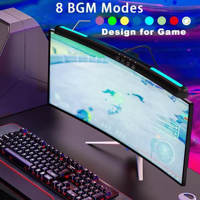 Alt view image 5 of 6 - Curved Monitor Light Bar for 24-27 Inch Curved Screens Light Bar with 7 RGB, Stepless Dimming 3 Color Temperatures USB Powered Gaming Computer Light