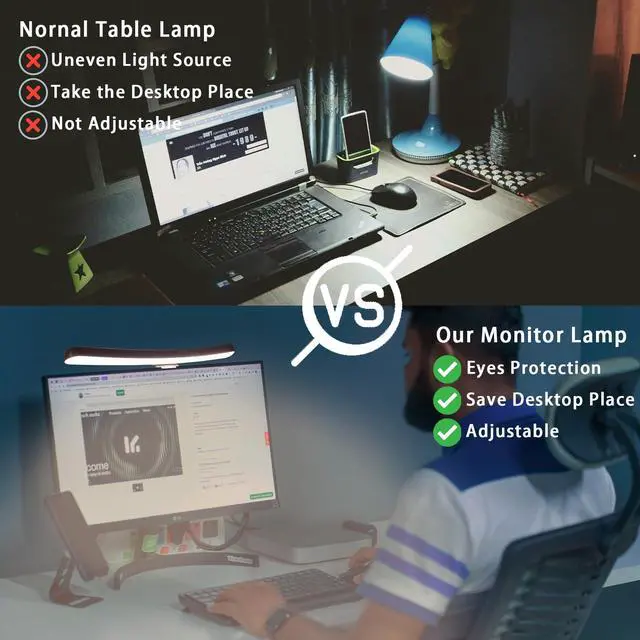 Alt view image 6 of 6 - Curved Monitor Light Bar for 24-27 Inch Curved Screens Light Bar with 7 RGB, Stepless Dimming 3 Color Temperatures USB Powered Gaming Computer Light