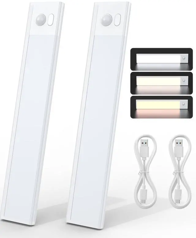 Main image of 2 Pack 66 LED Motion Sensor Closet Lights, 9.2 Rechargeable Under Cabinet Lighting Magnetic Wireless 3 Color Temps & Dimmable Under Counter Light Motion Activated Pantry Light (110 Lumen)