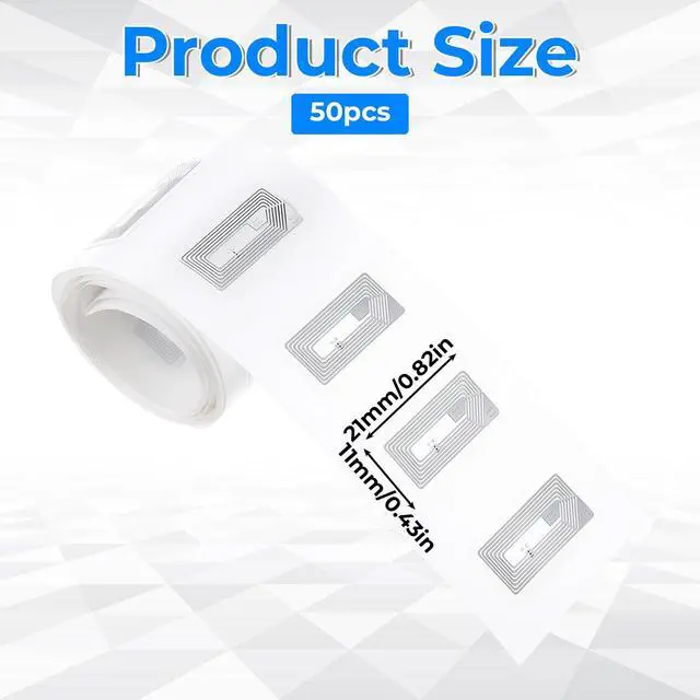 Alt view image 4 of 7 - 50 Pcs NFC Tags Sticker with NTAG215 Chip NFC Stickers Adhesive Labels Transparent RFID Tags Rewritable 504 Bytes Memory Suitable for All NFC-Enabled Devices Amiibo Customization (Rectangle,11x21mm)