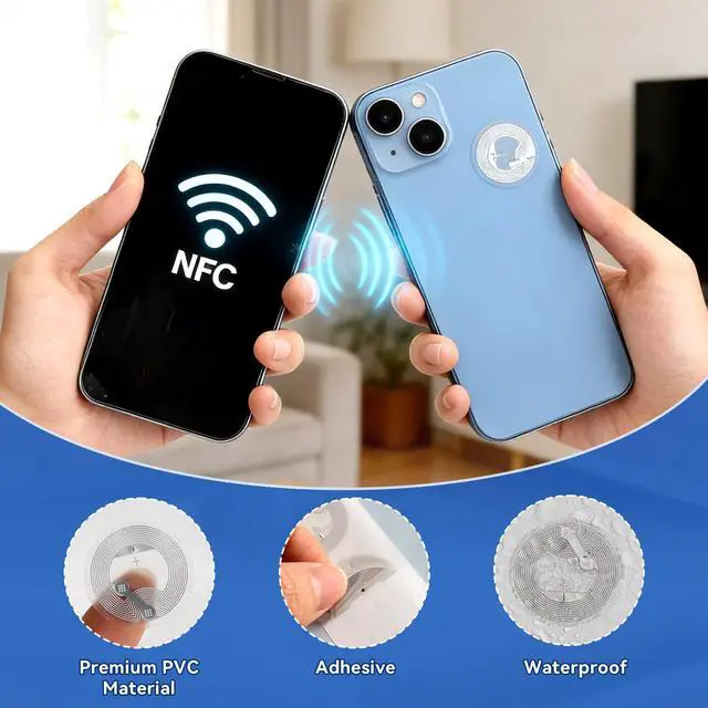 Alt view image 5 of 7 - 50 Pcs NFC Tags with NTAG215 Chip, 25mm NFC Adhesive Stickers, RFID Stickers with Rewritable 504 Bytes Memory, Compatible with All NFC-Enabled Devices