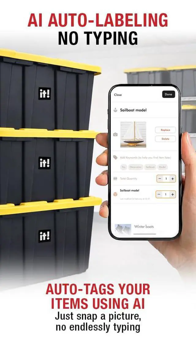 Alt view image 2 of 7 - NFC Smart Labels | Scannable Weatherproof Tags for Storage Bins,Moving Containers & Organization | Free APP for Tracking Inventory on iOS/Android-Free Unlimited Cloud-Based-Family Sharing | Pack of 8