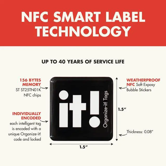 Alt view image 7 of 7 - NFC Smart Labels | Scannable Weatherproof Tags for Storage Bins,Moving Containers & Organization | Free APP for Tracking Inventory on iOS/Android-Free Unlimited Cloud-Based-Family Sharing | Pack of 8
