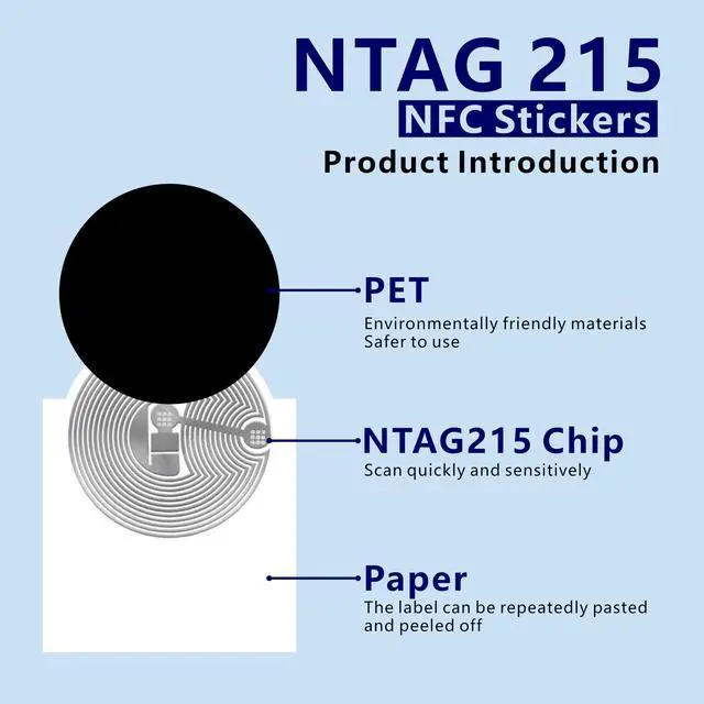 Alt view image 3 of 4 - 10Pcs NFC Tags NTAG215 NFC Stickers Programmable NFC Tags Sticker iPhone NFC Chip Compatible with Android & iPhone 504 Bytes Memory
