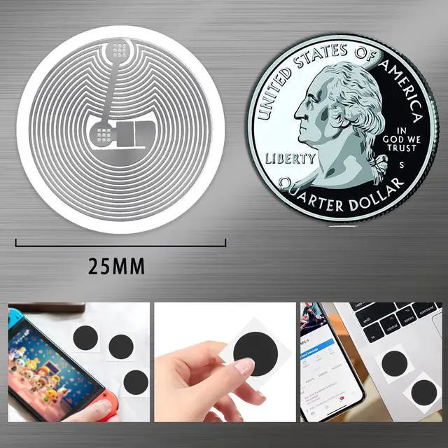 Alt view image 4 of 7 - 10 pcs NFC Stickers NFC Tags Black NTAG215, BABIQT Rewritable NFC 215 Tag Round NFC Labels 25mm (1 inch) NFC Chip Compatible with iOS TagMo and All NFC-Enabled Devices