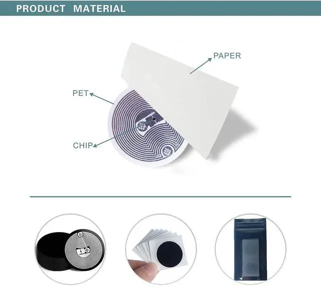Alt view image 3 of 7 - 10pcs NFC Stickers NFC Tags Sticker NTAG215 NFC Rewritable Black Tags NFC 215 RFID Sticker (25mm) Programmable NFC Tag 504 Bytes Compatible with iPhone and All Other NFC Enabled Devices
