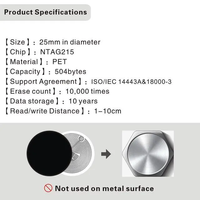 Alt view image 2 of 7 - 10PCS Black NFC Tags NTAG215 NFC Stickers NFC Lables Compatible with Android & iPhone 504 Bytes Memory Fully Programmable-Timeskey NFC