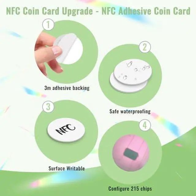 Alt view image 4 of 7 - 30 Pieces NTAG215 Tags Blank NFC 215 Tags Programmable NFC Chip NFC Cards with Adhesive Back, Compatible with TagMo and NFC Enabled Devices